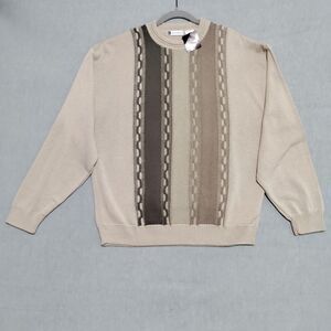 Vintage BACHRACH‎ Mens Large Cable Knit Sweater Tan Neutral Acrylic Made in USA